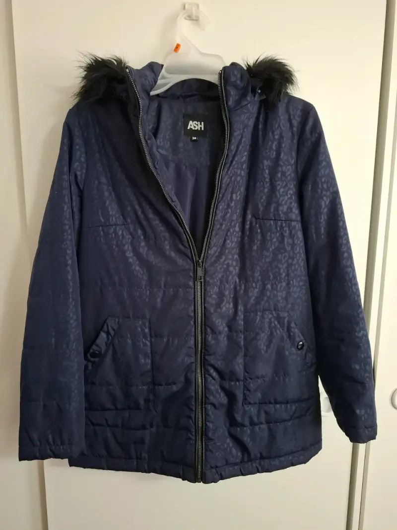 Parka azul con capucha de piel sintética ASH - 1