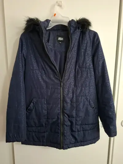 Parka azul con capucha de piel sintética ASH - miniatura 1