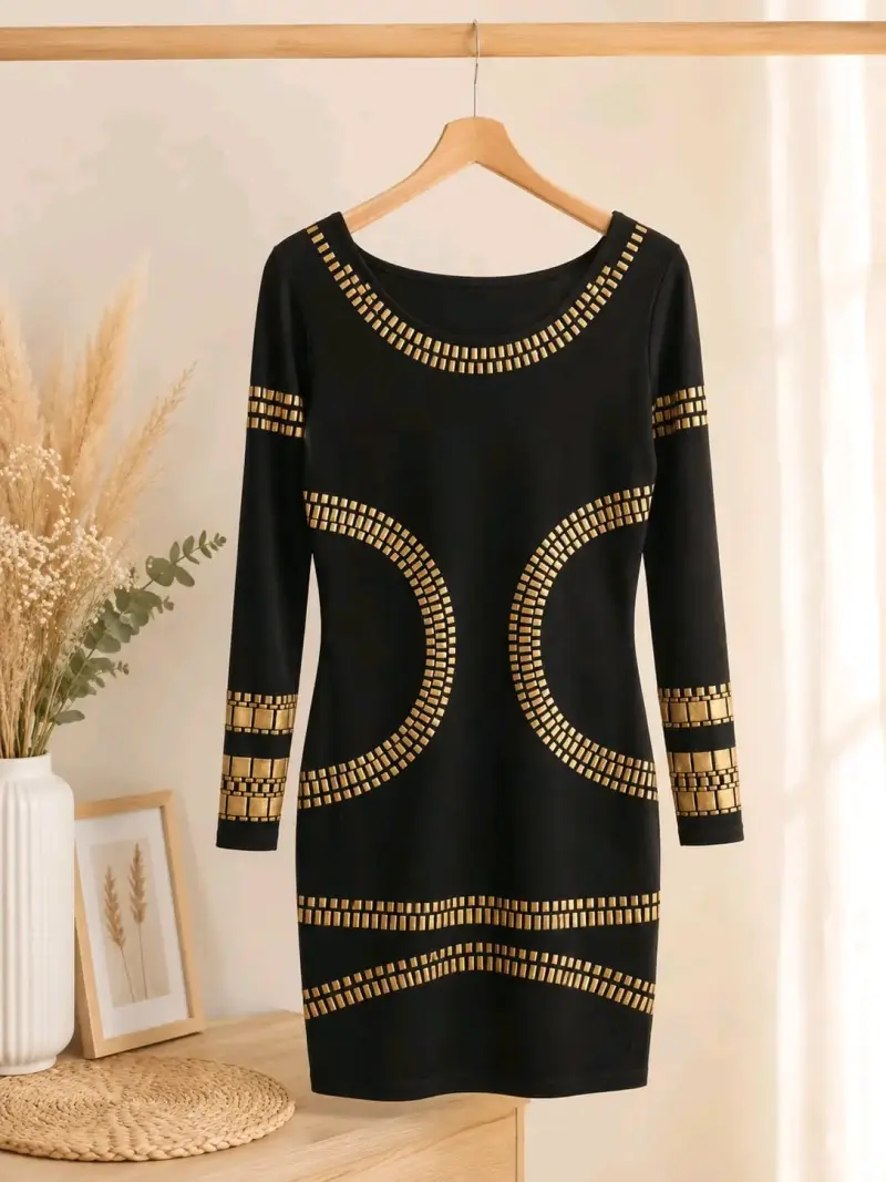 Vestido negro con detalles dorados elegante