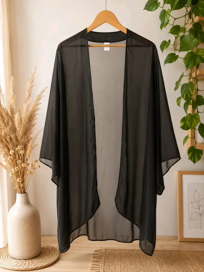 Kimono negro transparente para mujer