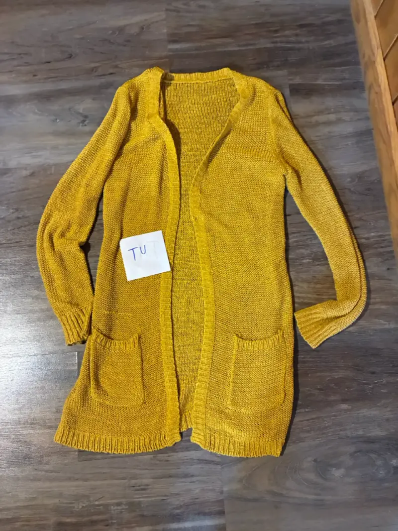 Cárdigan largo amarillo mostaza para mujer - 1