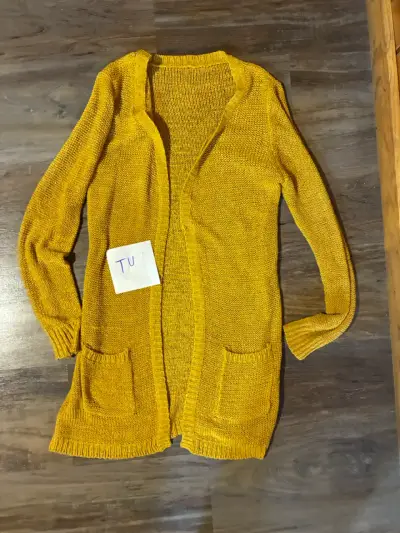 Cárdigan largo amarillo mostaza para mujer - miniatura 2