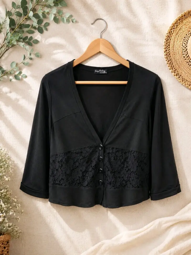 Cardigan negro con encaje Soy Felina