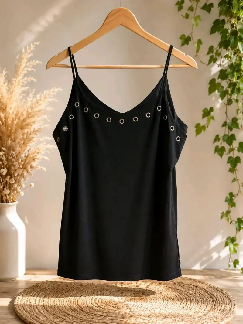 Polera negra con ojales decorativos