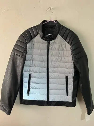Chaqueta DKNY bicolor de cuero y tela - miniatura 1