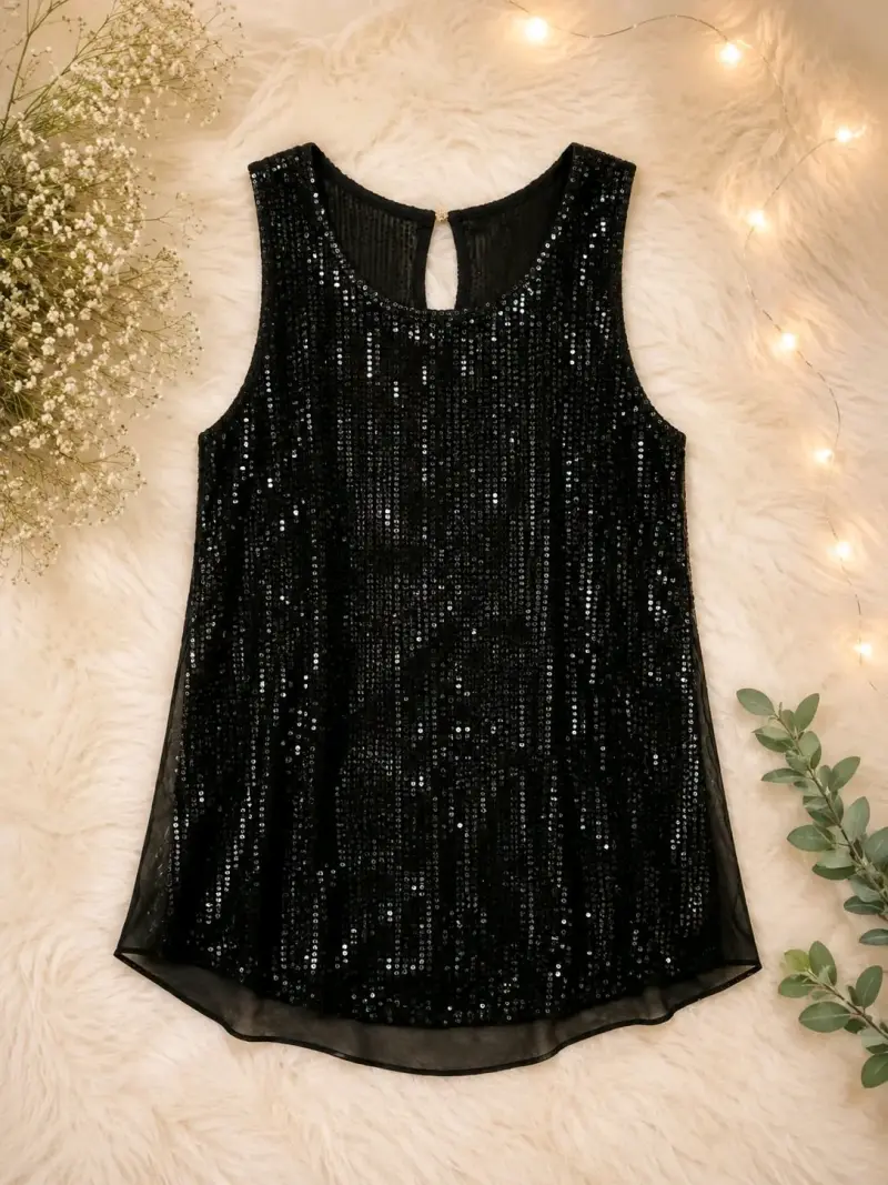 Blusa negra con lentejuelas elegante