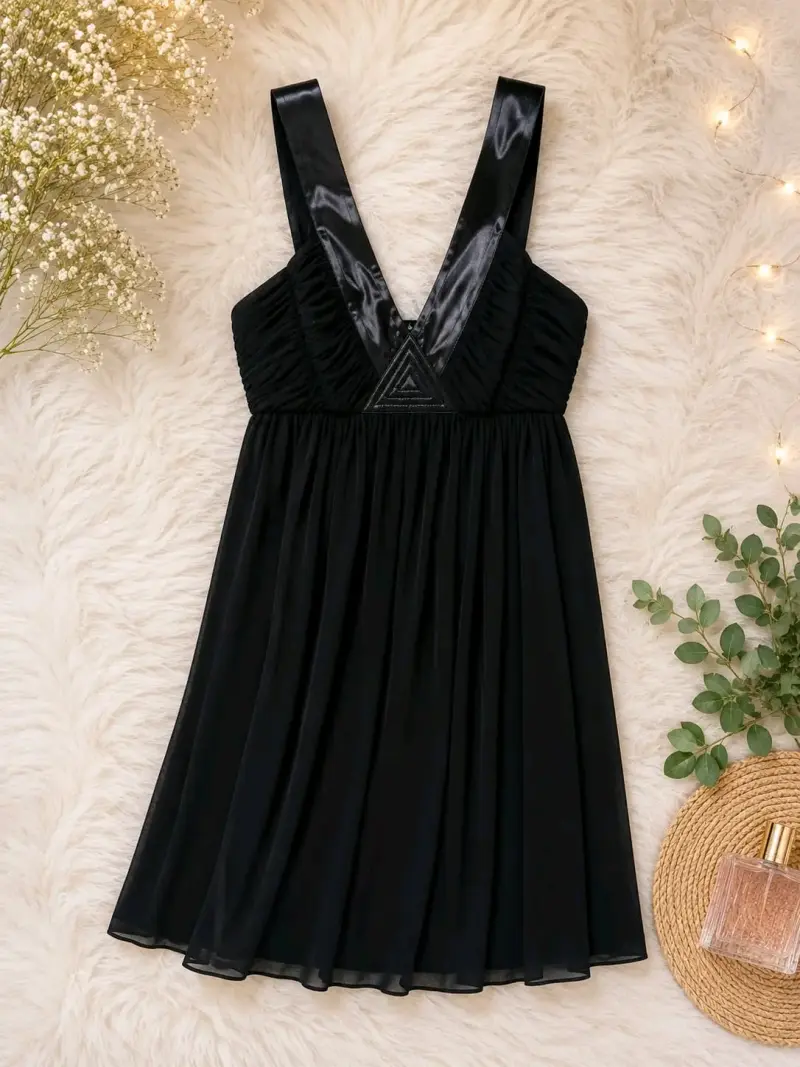 Vestido negro elegante con tirantes anchos
