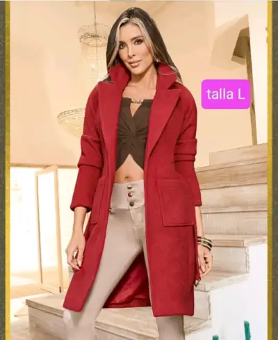 Abrigo rojo elegante para mujer talla L - miniatura 1