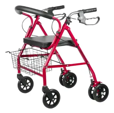 Andador plegable rojo con asiento y frenos - miniatura 1