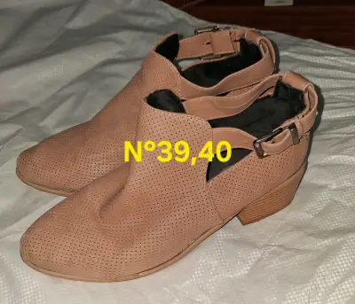 Botines de cuero beige talla 39-40 - miniatura 1