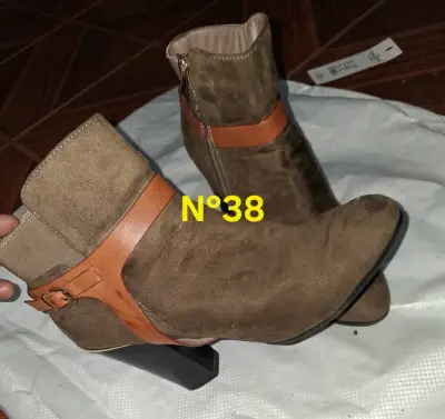 Botines de cuero beige talla 39-40 - miniatura 2