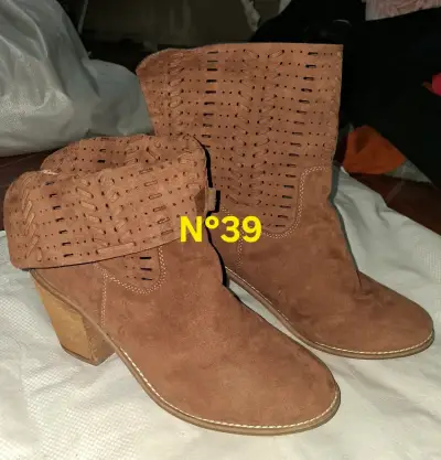 Botines de cuero beige talla 39-40 - miniatura 3