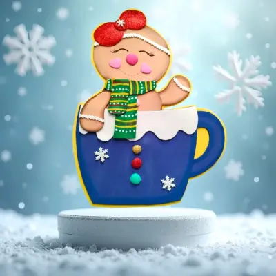 Adorno navideño muñeco de jengibre en taza - miniatura 1