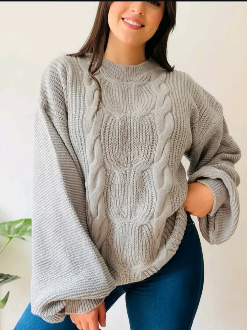 Suéter gris de punto grueso para mujer