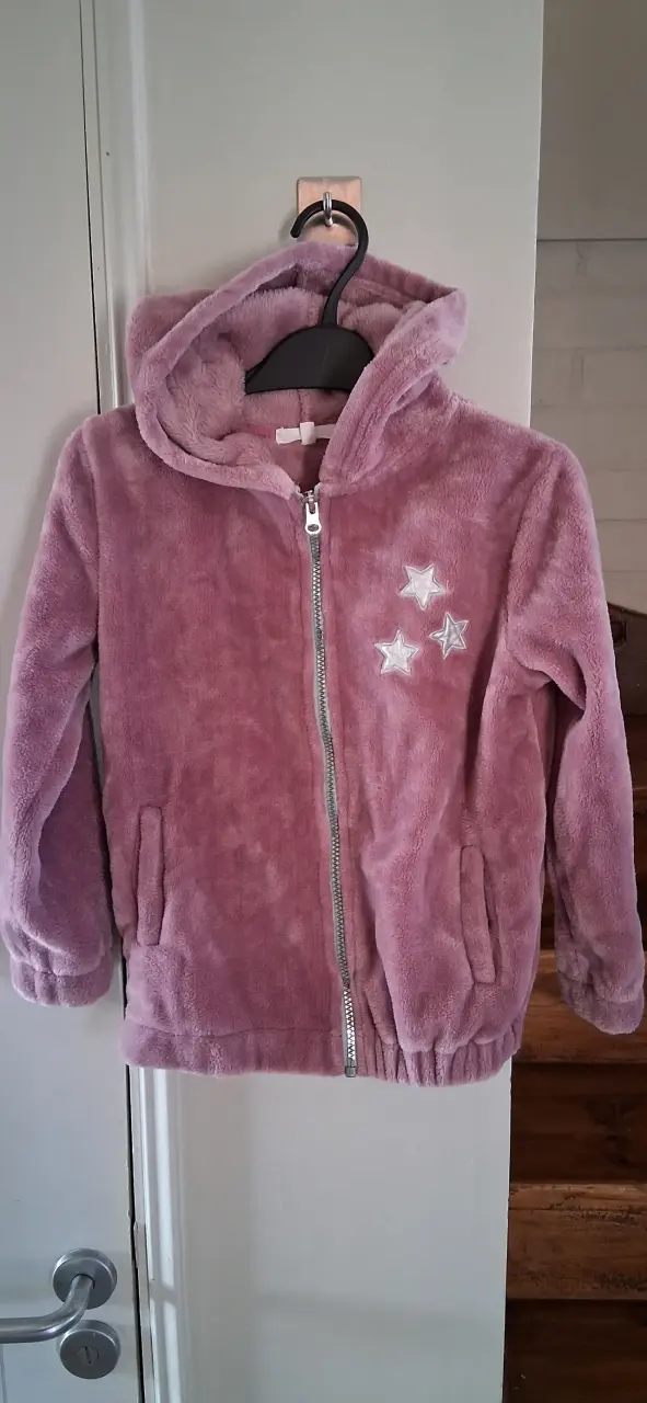 Chaqueta de polar rosada con capucha para niña - 1