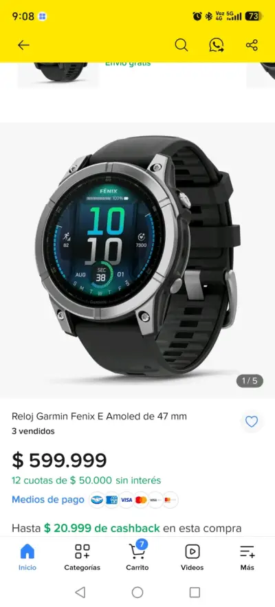Reloj garmin Fenix E AMOLED 47mm (PARA REPARAR!!) - miniatura 1