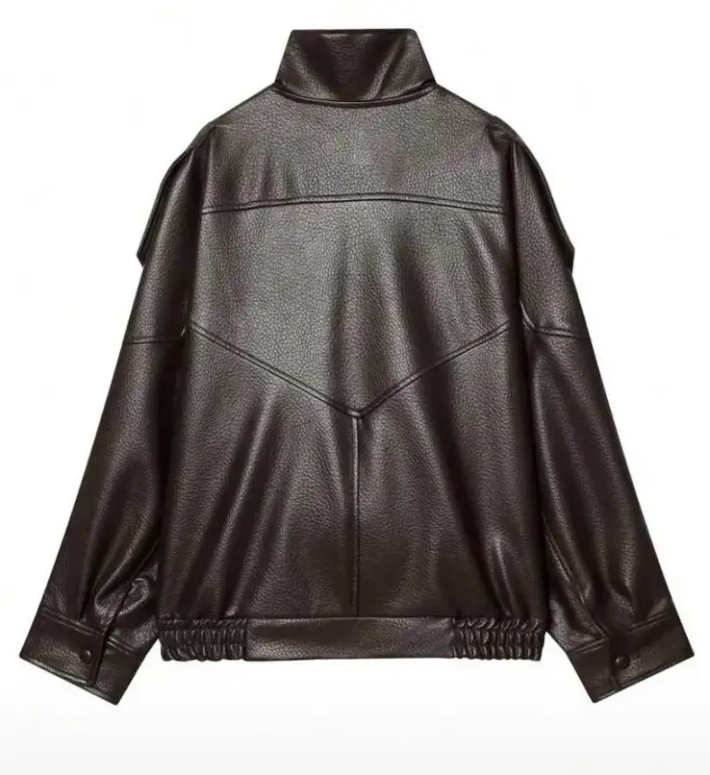 Chaqueta de cuero sintético cafe chocolate - 5