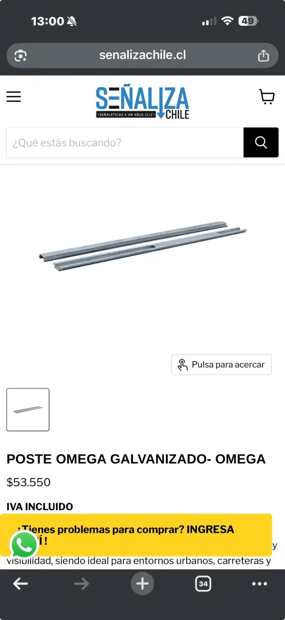 Poste Omega Galvanizado para Señalización