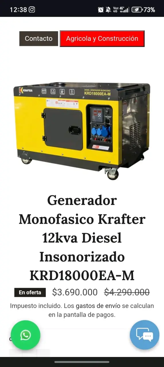 Generador Monofásico Krafter 12kva Diesel