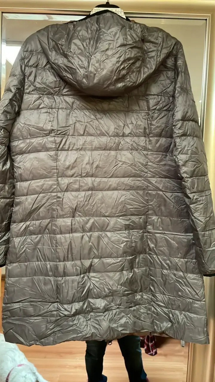 Parka largo acolchado gris con capucha - 3