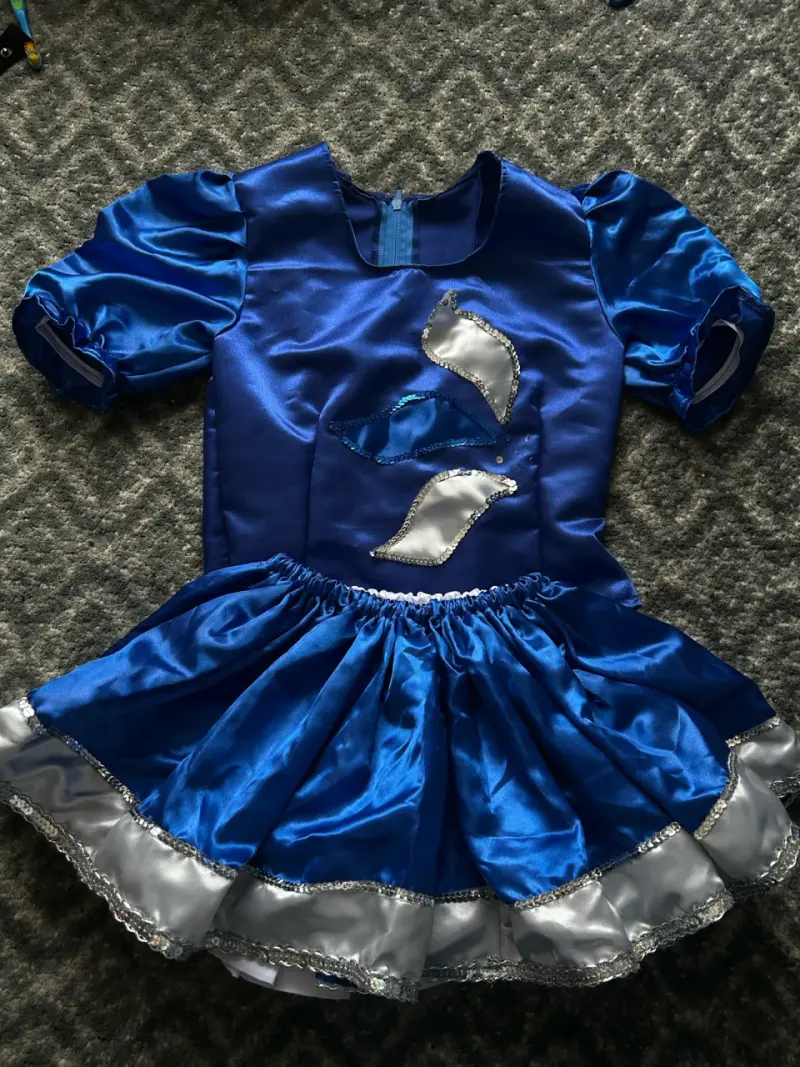 Vestido de saya azul con detalles plateados - 1