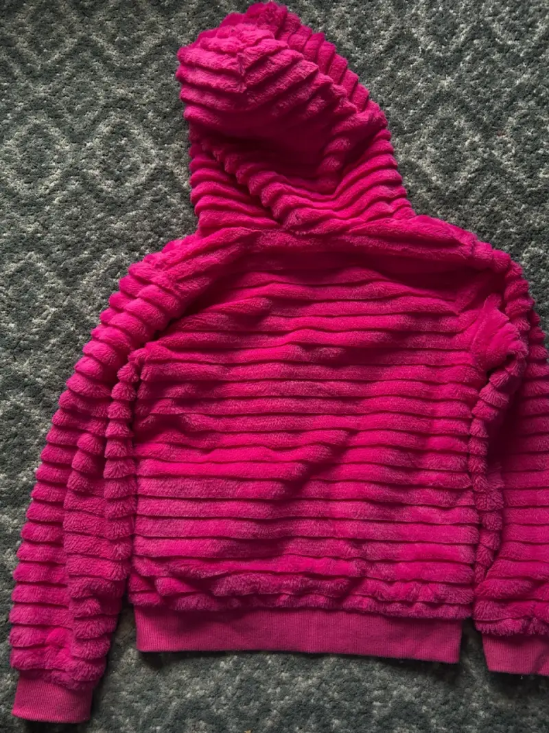 Chaqueta de felpa rosa con capucha para niña - 3