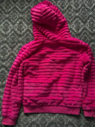 Chaqueta de felpa rosa con capucha para niña - miniatura 3