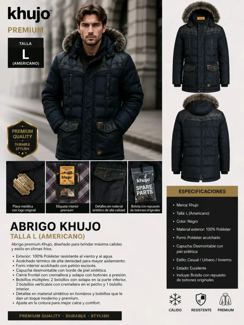 Abrigo Khujo premium negro talla L