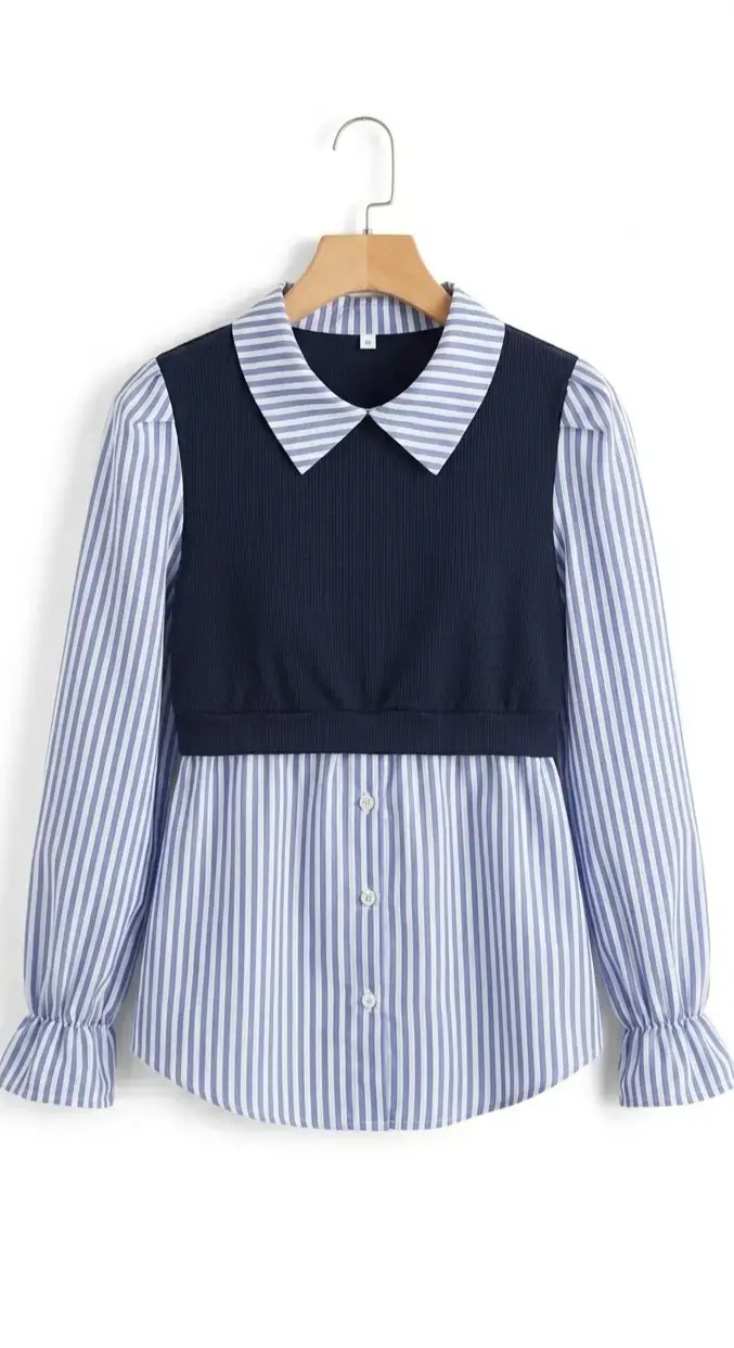 Blusa de rayas con chaleco azul marino talla M - 1