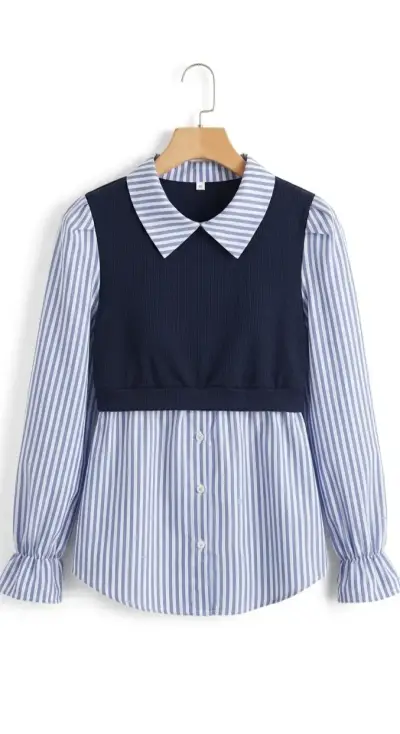 Blusa de rayas con chaleco azul marino talla M - miniatura 1