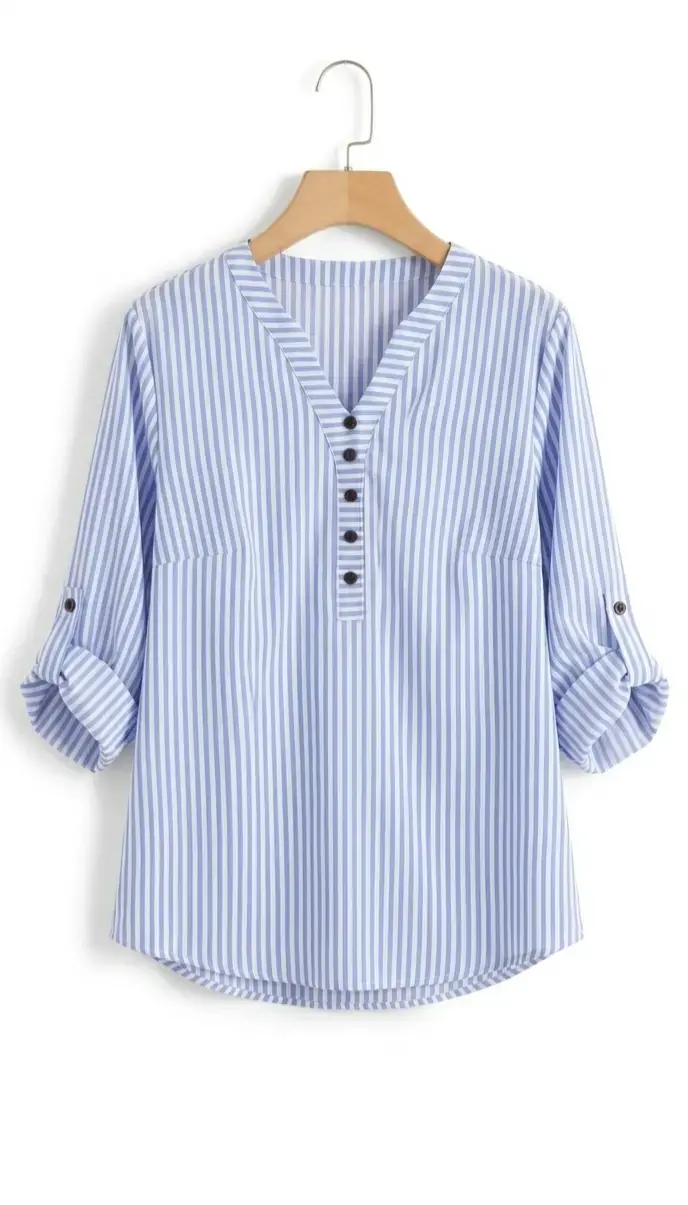 Blusa de rayas azul con botones talla M - 1