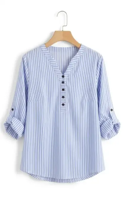 Blusa de rayas azul con botones talla M - miniatura 1