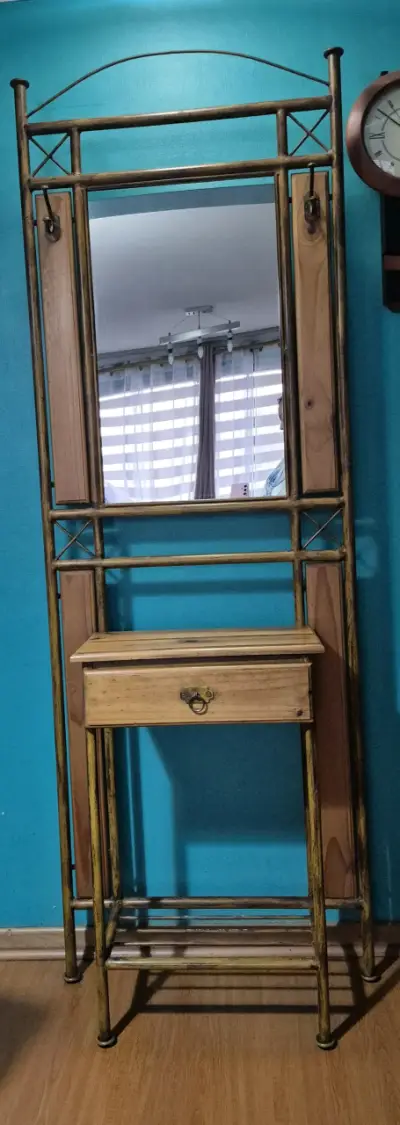 Mueble arrimo  espejo con marco de madera  y cajón - miniatura 1