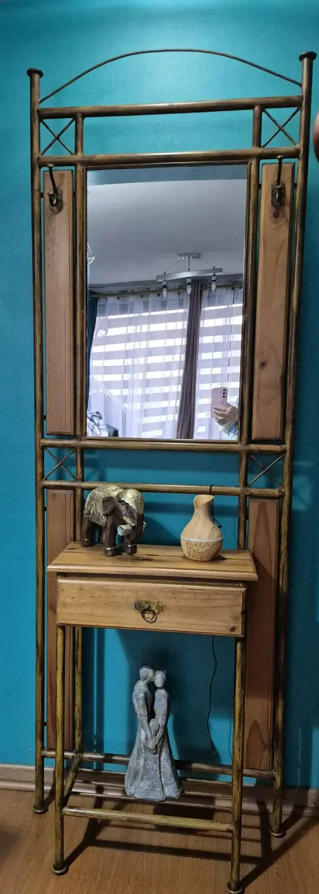 Mueble arrimo espejo con marco de madera y cajón - 2
