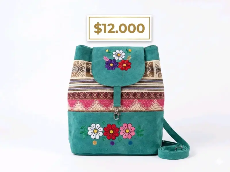 Mochila bordada artesanal verde