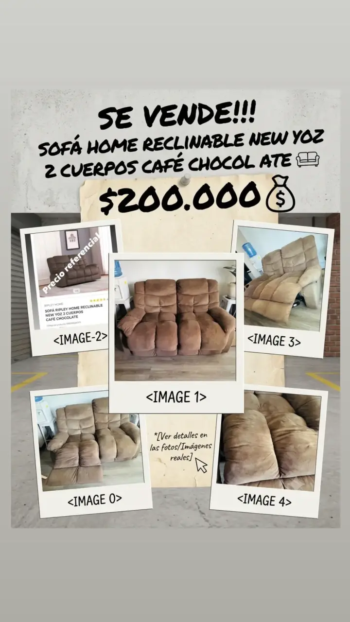 Sofá reclinable de tela chocolate en buen estado - 5