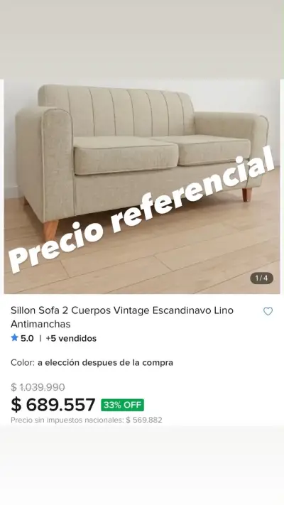 Sillon Sofa 2 Cuerpos Vintage Escandinavo - miniatura 5
