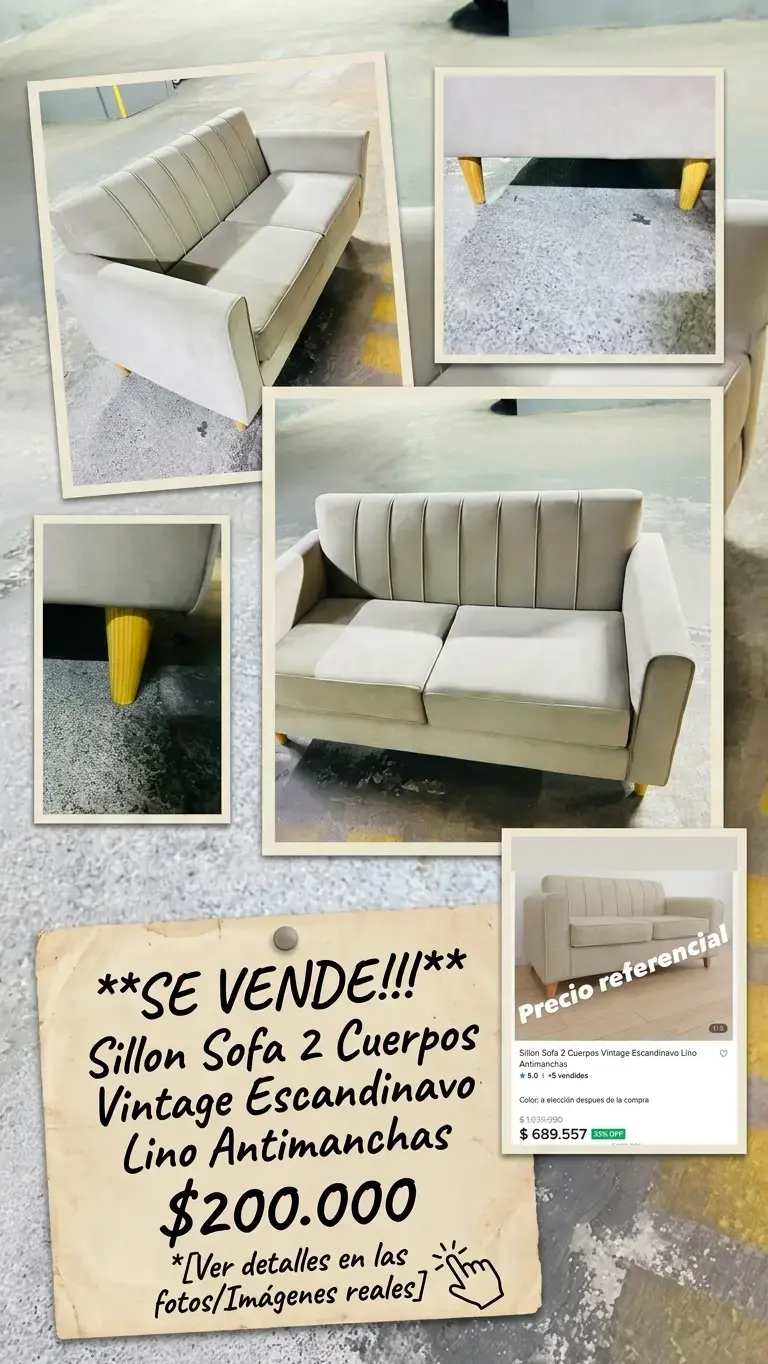 Sillon Sofa 2 Cuerpos Vintage Escandinavo - 6