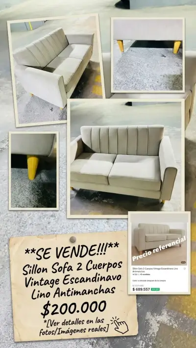 Sillon Sofa 2 Cuerpos Vintage Escandinavo - miniatura 6