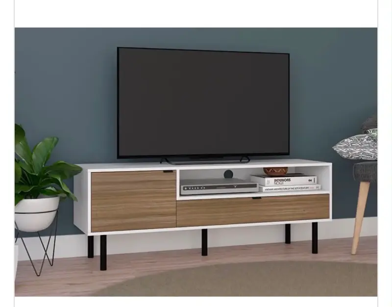 Rack de TV moderno blanco y madera - 1