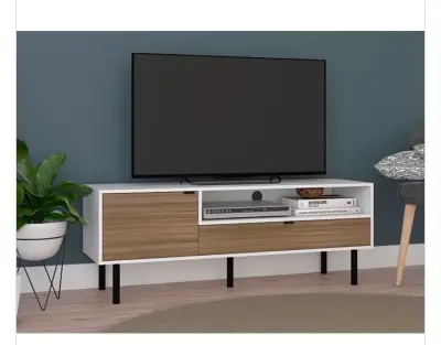 Rack  de TV moderno blanco y madera - miniatura 1