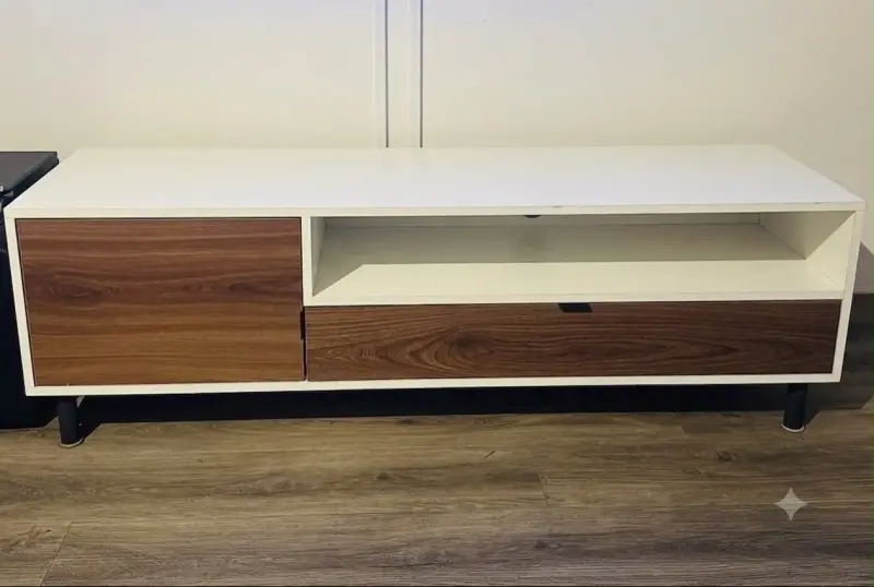 Rack de TV moderno blanco y madera - 4