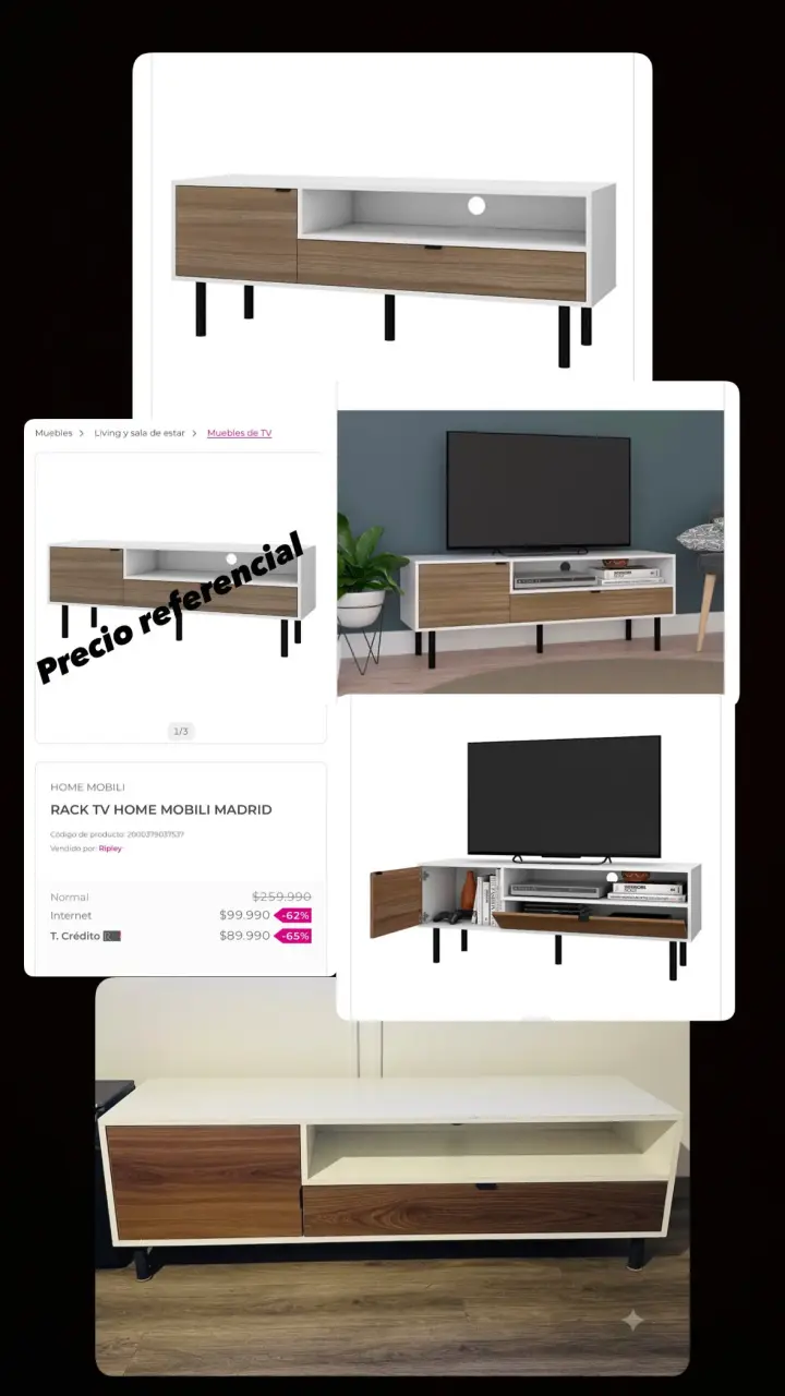 Rack de TV moderno blanco y madera - 5