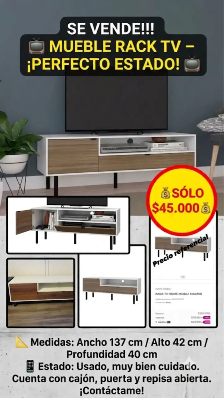 Rack de TV moderno blanco y madera - 6
