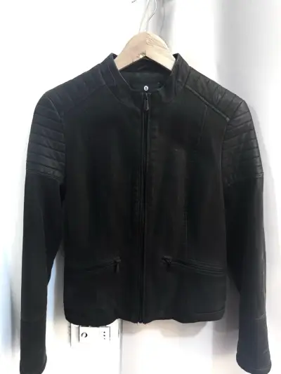 Chaqueta Biker Mujer Negra Ecocuero Talla S - miniatura 2