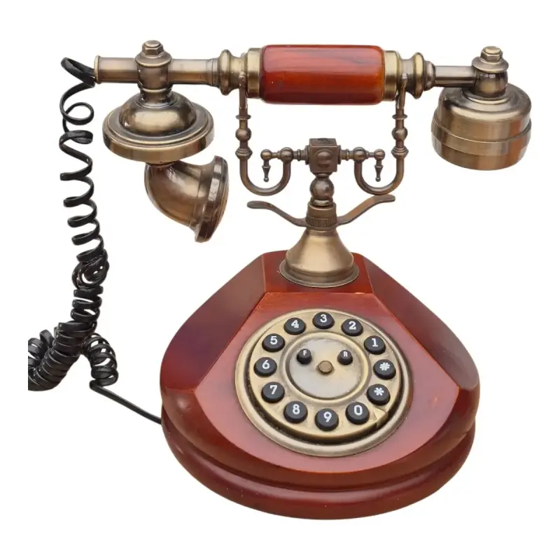 Teléfono antiguo de estilo retro bronce y madera