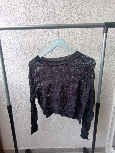 Suéter tejido calado azul marino para mujer - miniatura 1