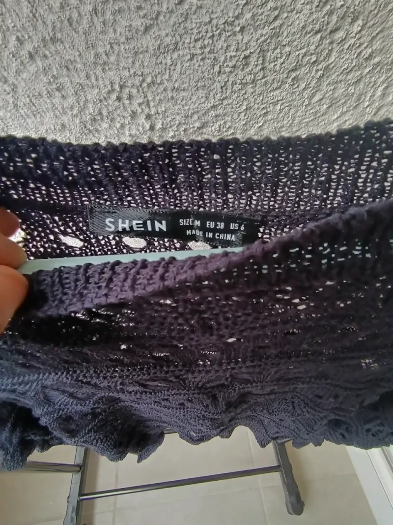 Suéter tejido calado azul marino para mujer - 3