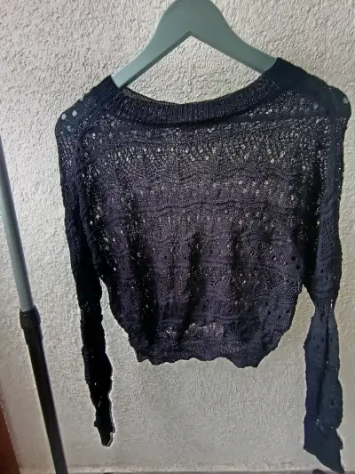 Suéter tejido calado azul marino para mujer - miniatura 5