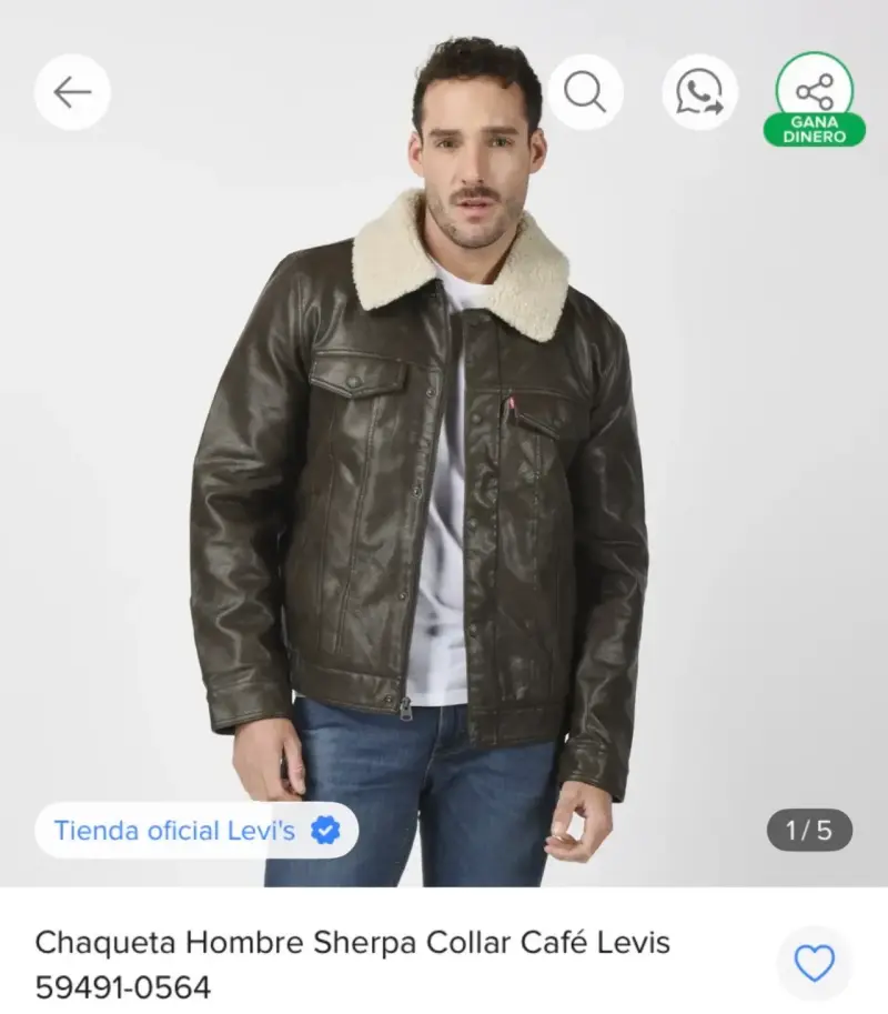Chaqueta Levis Hombre Sherpa Collar Café talla L - 5